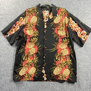 Hilo Hattie Men's Hawaiian Shirt XL Colorful Black Pink Floral Made in the US